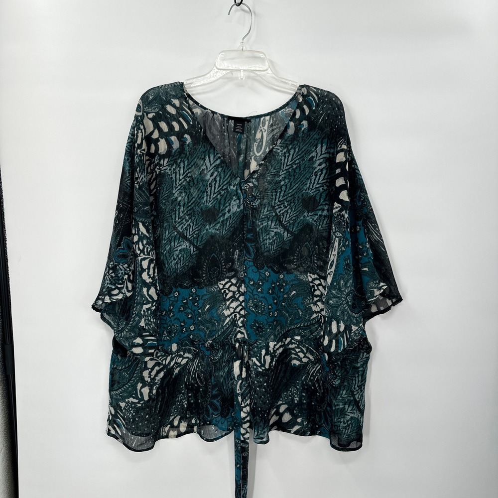 Lane Bryant Boho Paisley Sheer Peasant Top Flowy Blouse 18/20 Plus‎ Size